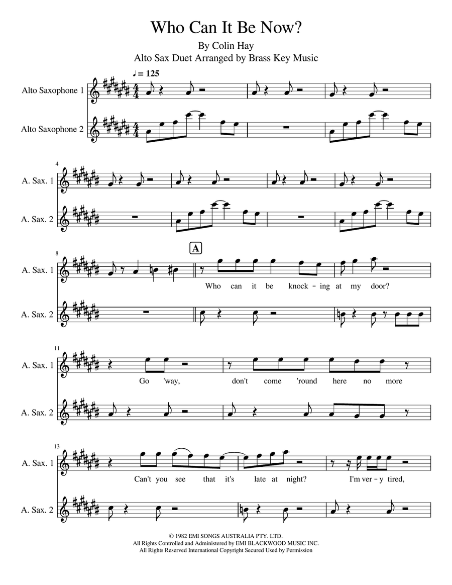 Who Can It Be Now? Woodwind Ensemble scores gallery preview page 1
