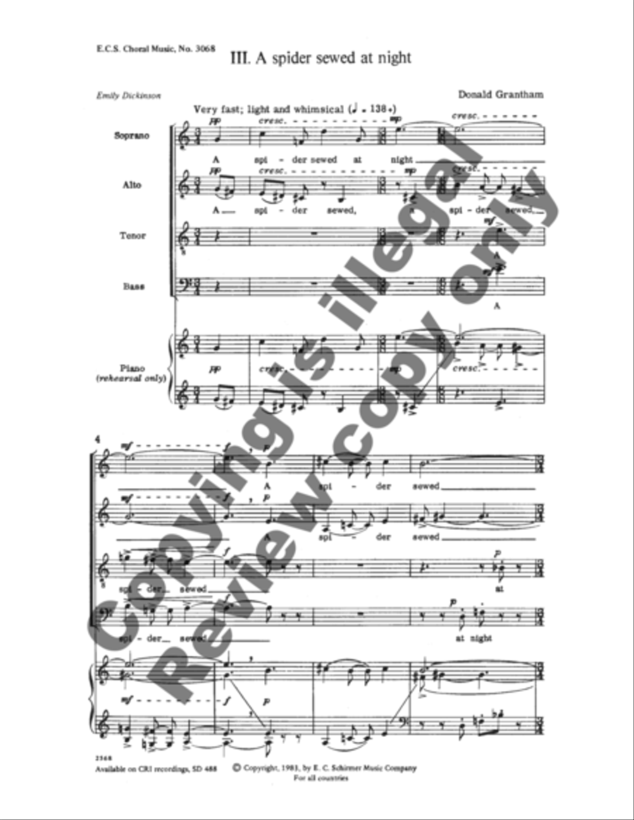 Dickinson Settings: A Spider Sewed at Night 4-Part scores gallery preview page 7