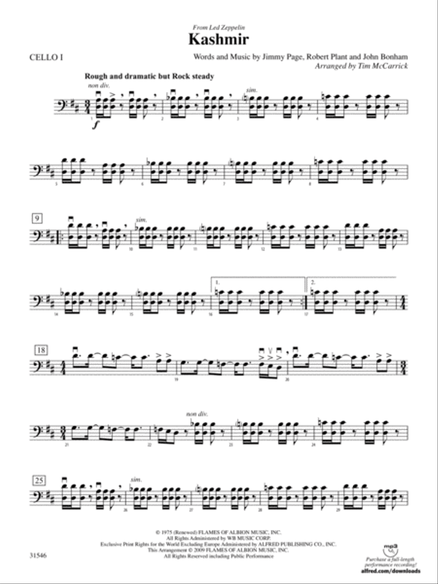 Kashmir: Cello String Orchestra scores gallery preview page 1