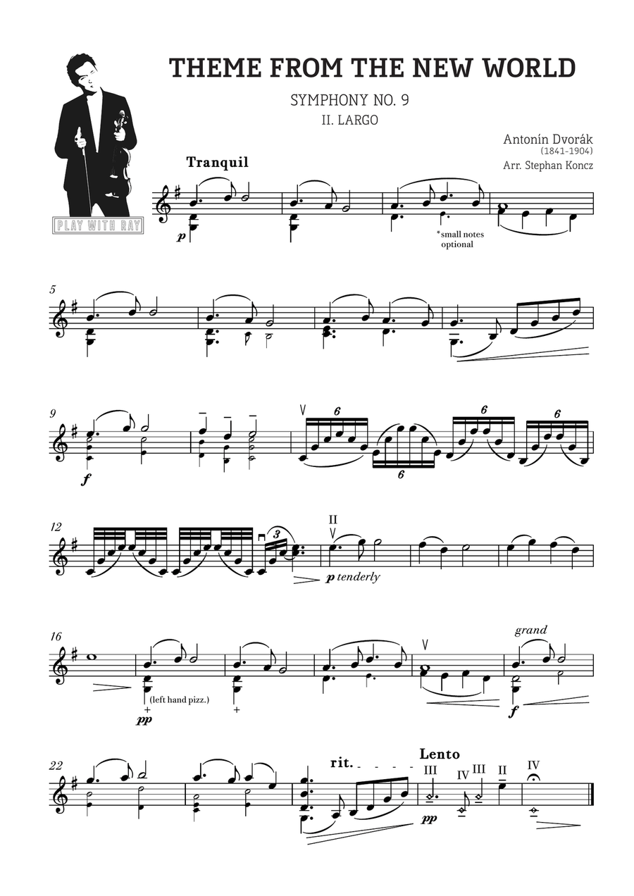 Play with Ray: Dvorak - Theme From The New World Violin Solo scores gallery preview page 1