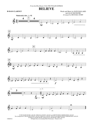 Believe (from The Polar Express): B-flat Bass Clarinet