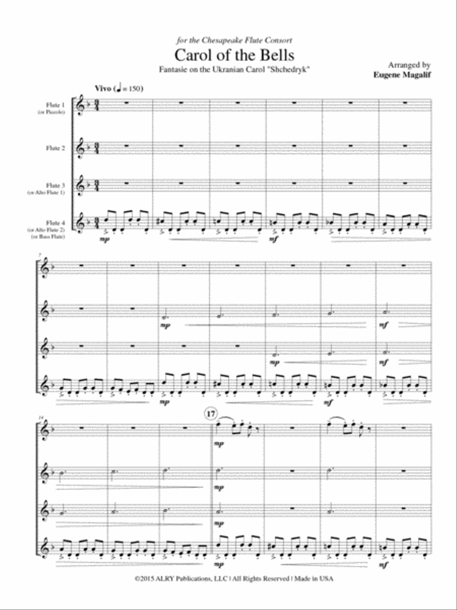 Carol of the Bells for Flute Quartet Flute Quartet scores gallery preview page 2