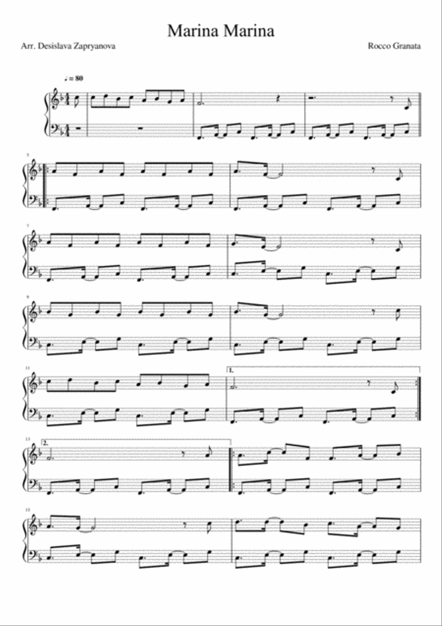Marina Easy Piano scores gallery preview page 1