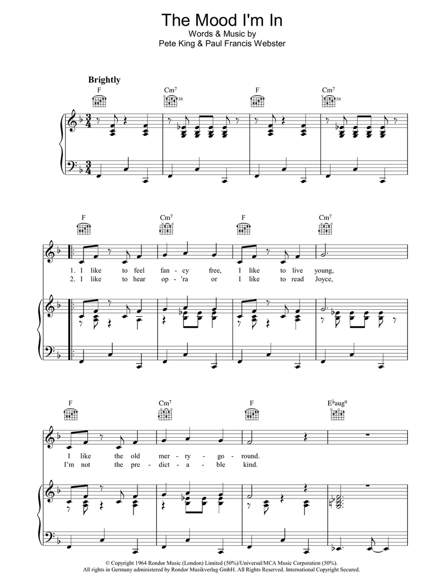 The Mood I'm In Piano, Vocal, Guitar scores gallery preview page 1
