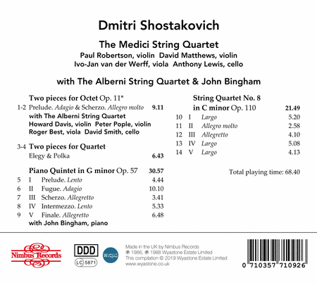Shostakovich: Two Pieces for Octet, Op. 11; Two Pieces for Quartet; Piano Quintet in G Minor, Op. 57; String Quartet No. 8 in C Minor, Op. 110