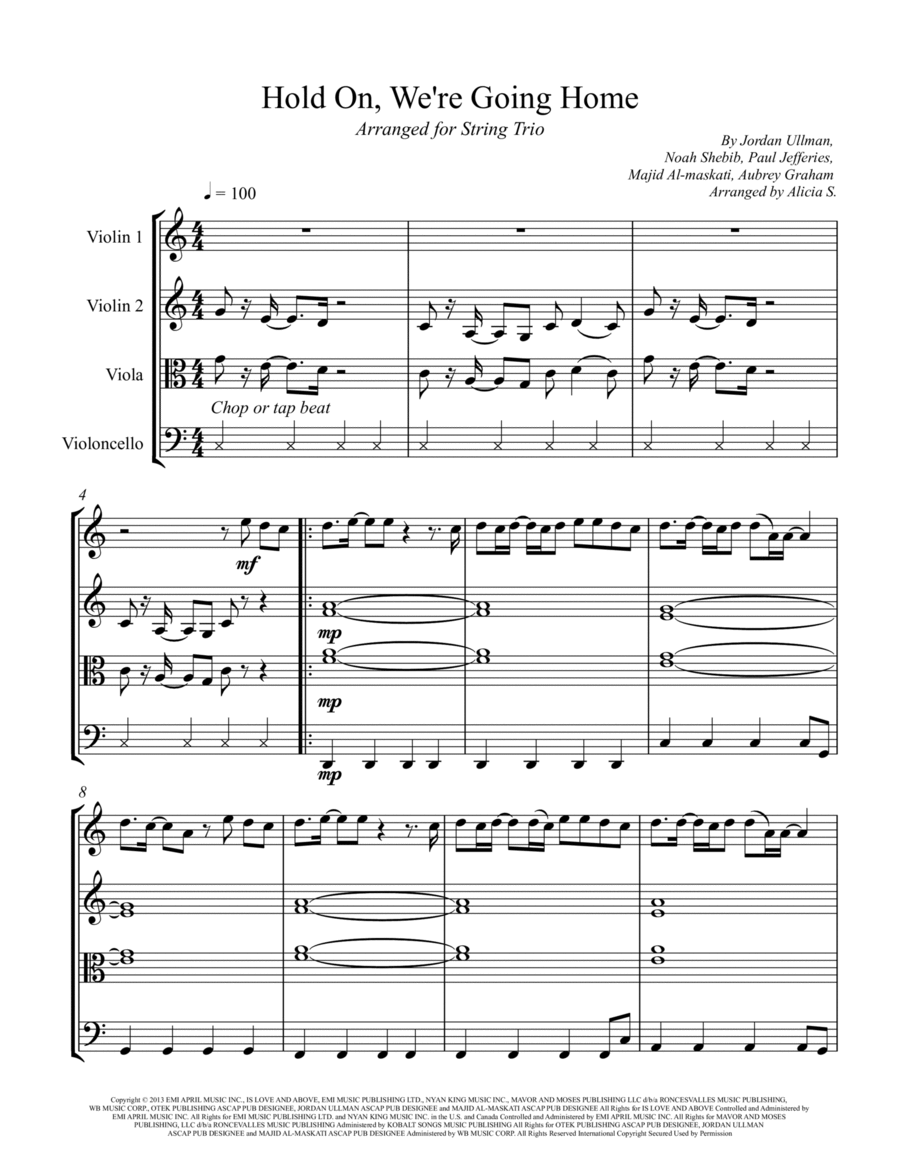 Hold On, We're Going Home String Trio scores gallery preview page 1