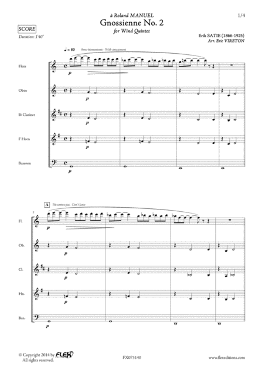 Gnossienne No. 2 Woodwind Quintet scores gallery preview page 2