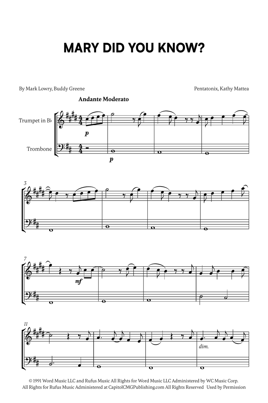 Mary, Did You Know? Brass Duet scores gallery preview page 1