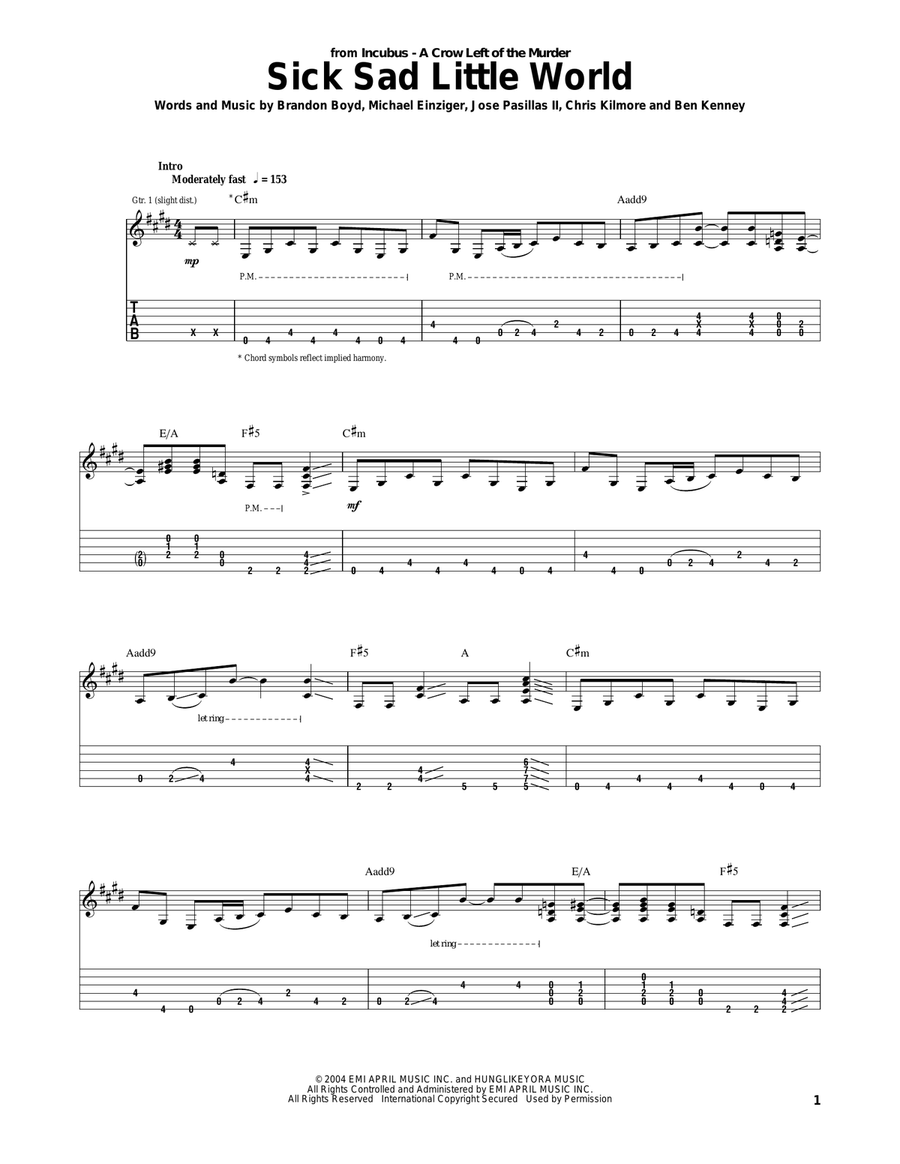 Sick Sad Little World Guitar Tablature scores gallery preview page 1