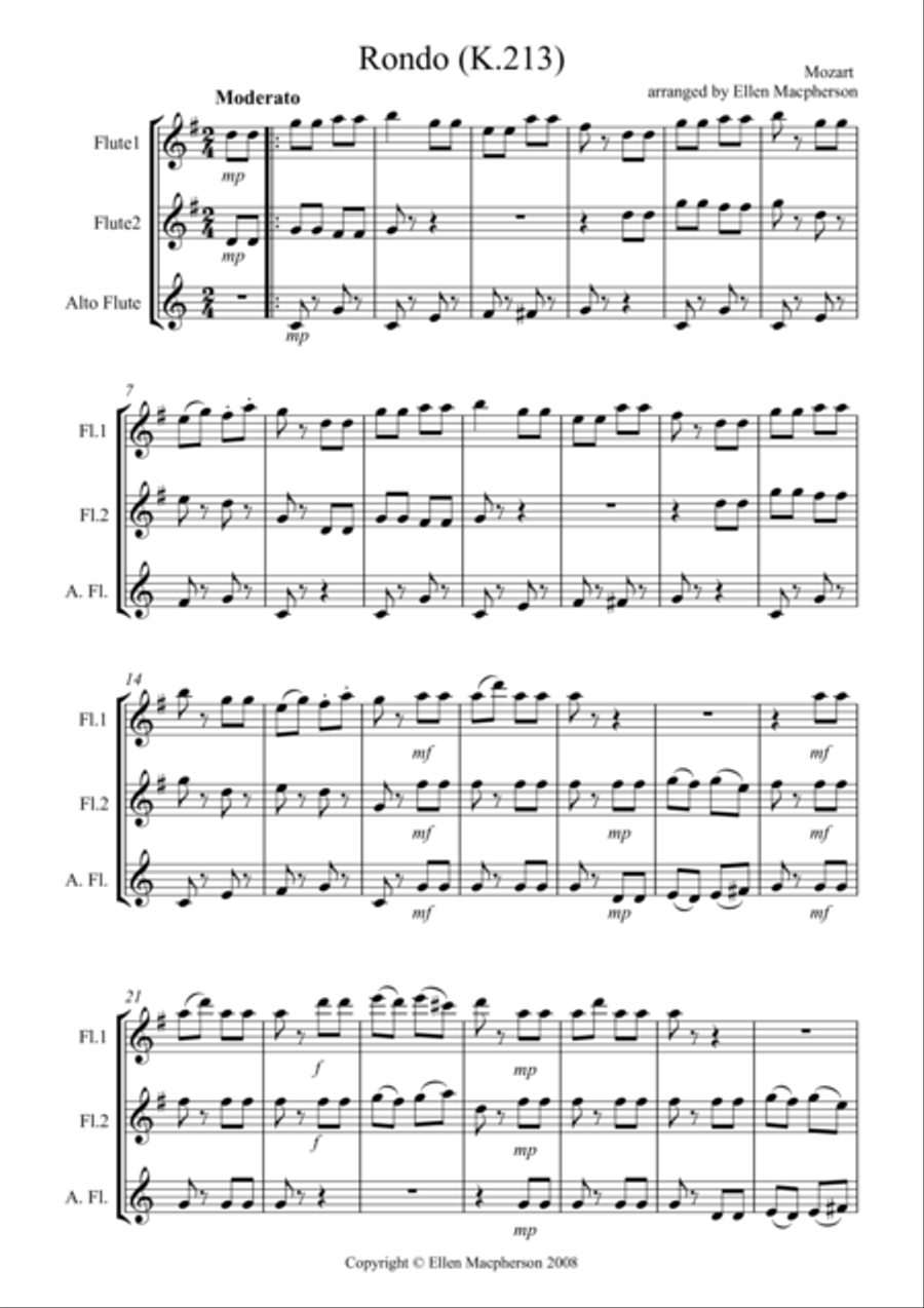 Rondo for Flute Trio K.213 by Mozart Flute Trio scores gallery preview page 1