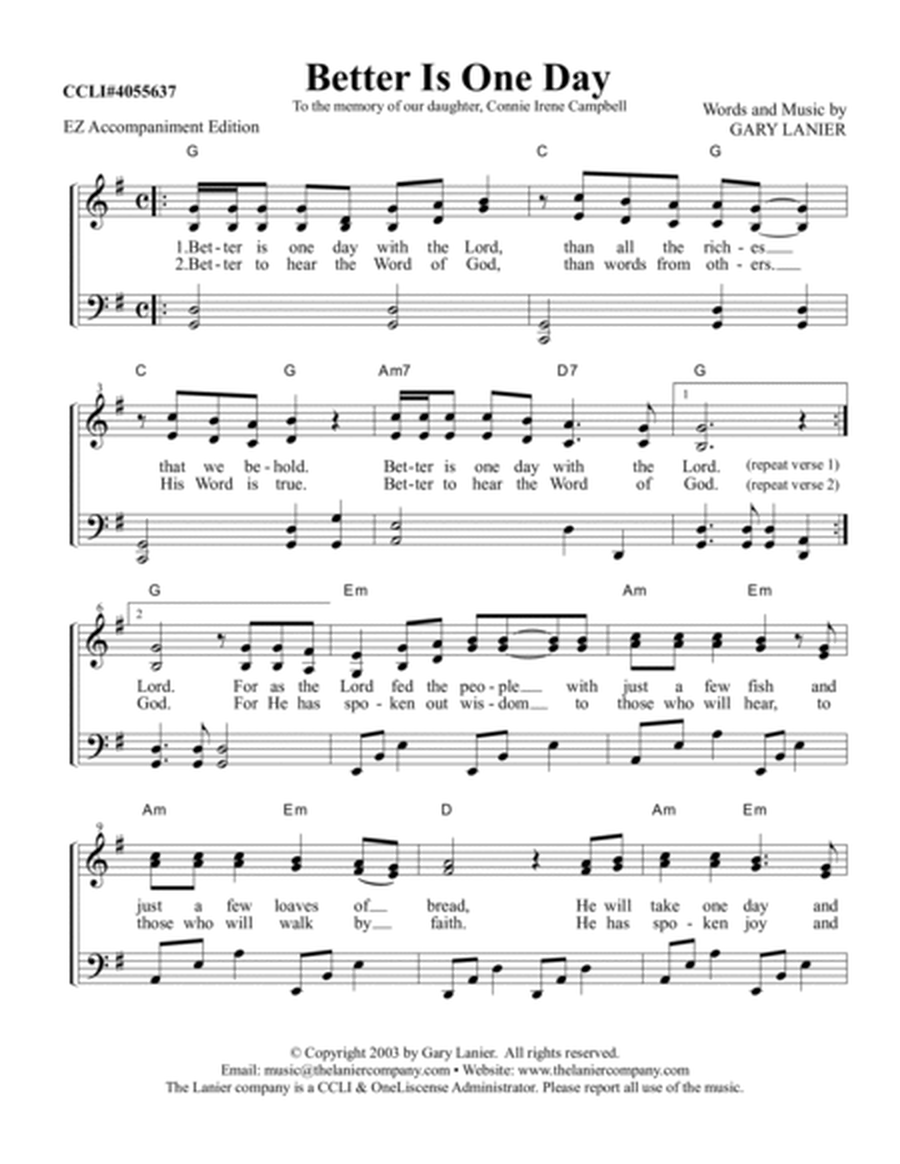 WORSHIP MUSIC! BETTER IS ONE DAY, Lead Sheet (Includes Melody, Lyrics, Easy Accompaniment & Chords) image number null