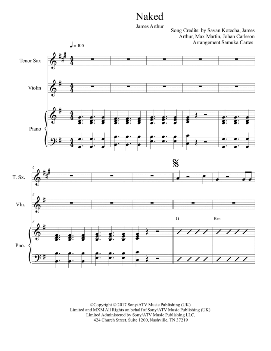 Naked Tenor Saxophone scores gallery preview page 1