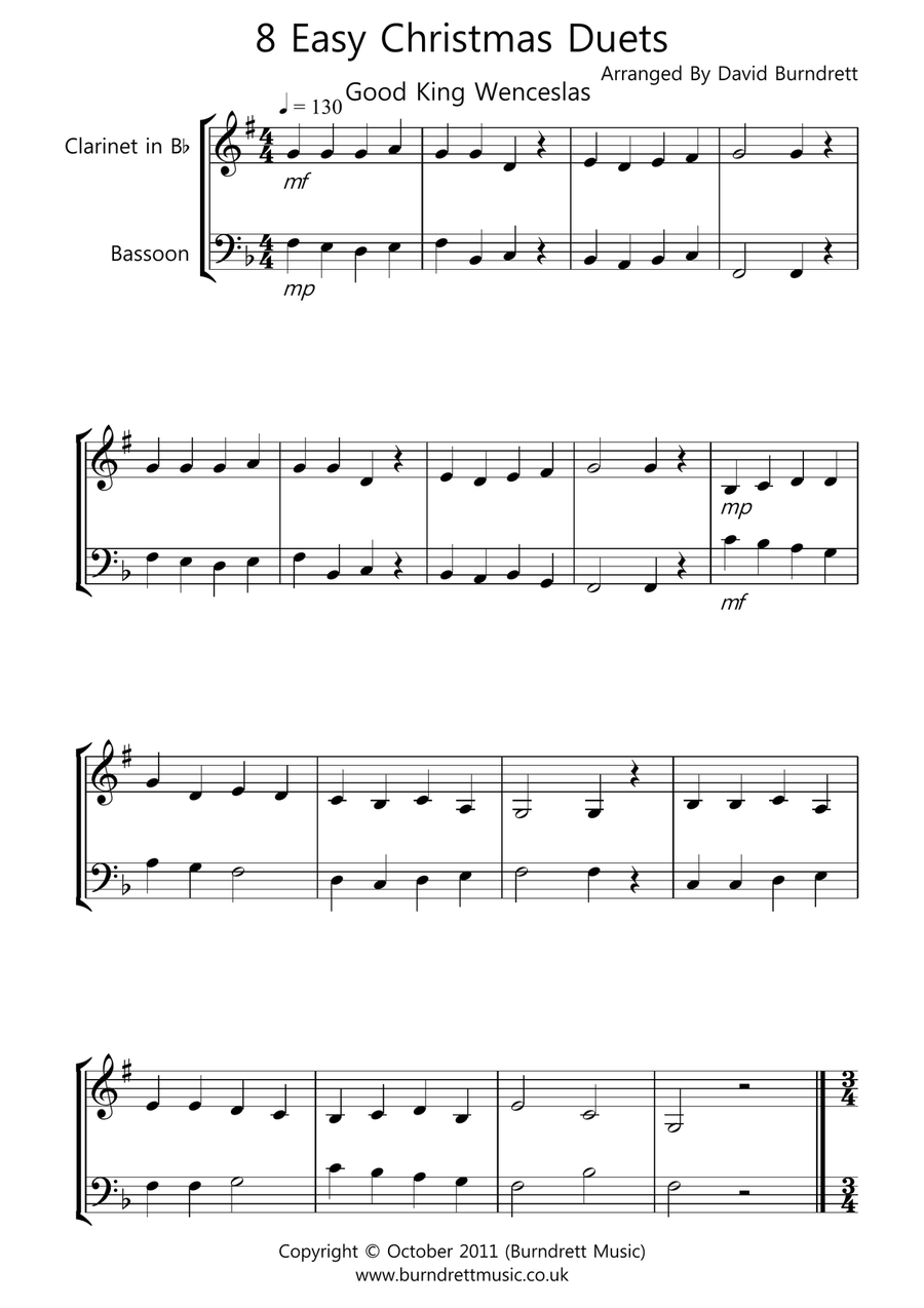 8 Easy Christmas Duets for Clarinet And Bassoon 8 Easy Christmas Duets for Clarinet And Bassoon Woodwind Duet scores gallery preview page 1
