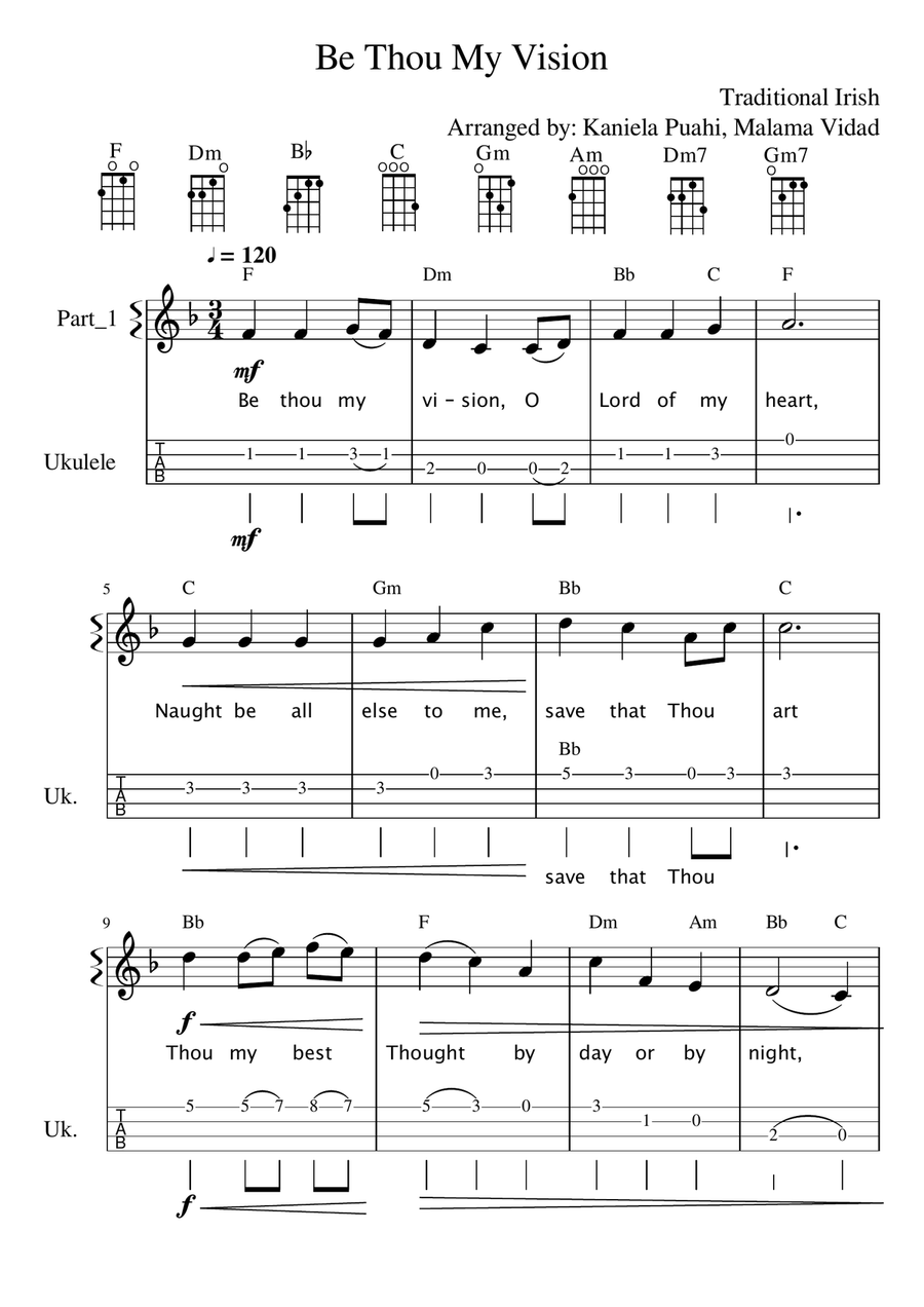Be Thou My Vision Intermediate Ukulele Tabs/Fingerpicking Piano Method scores gallery preview page 1