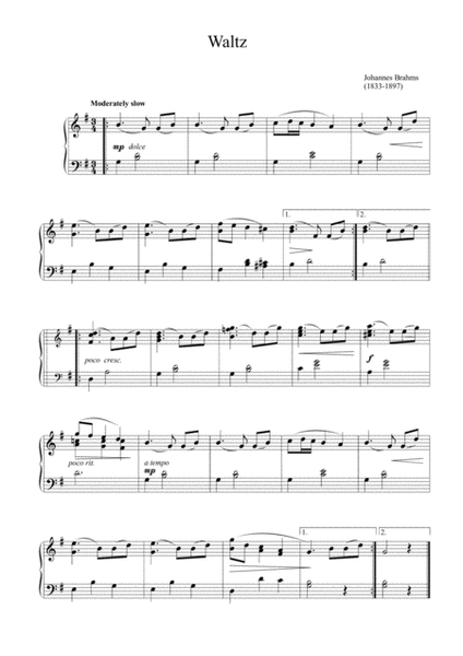 Brahms - Waltz in A-Flat Major, Op. 39 No. 15(Easy piano arrangement) image number null