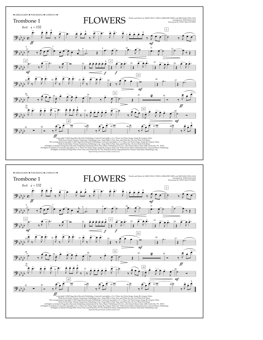 Flowers (arr. Tom Wallace) - Trombone 1 Marching Band scores gallery preview page 1