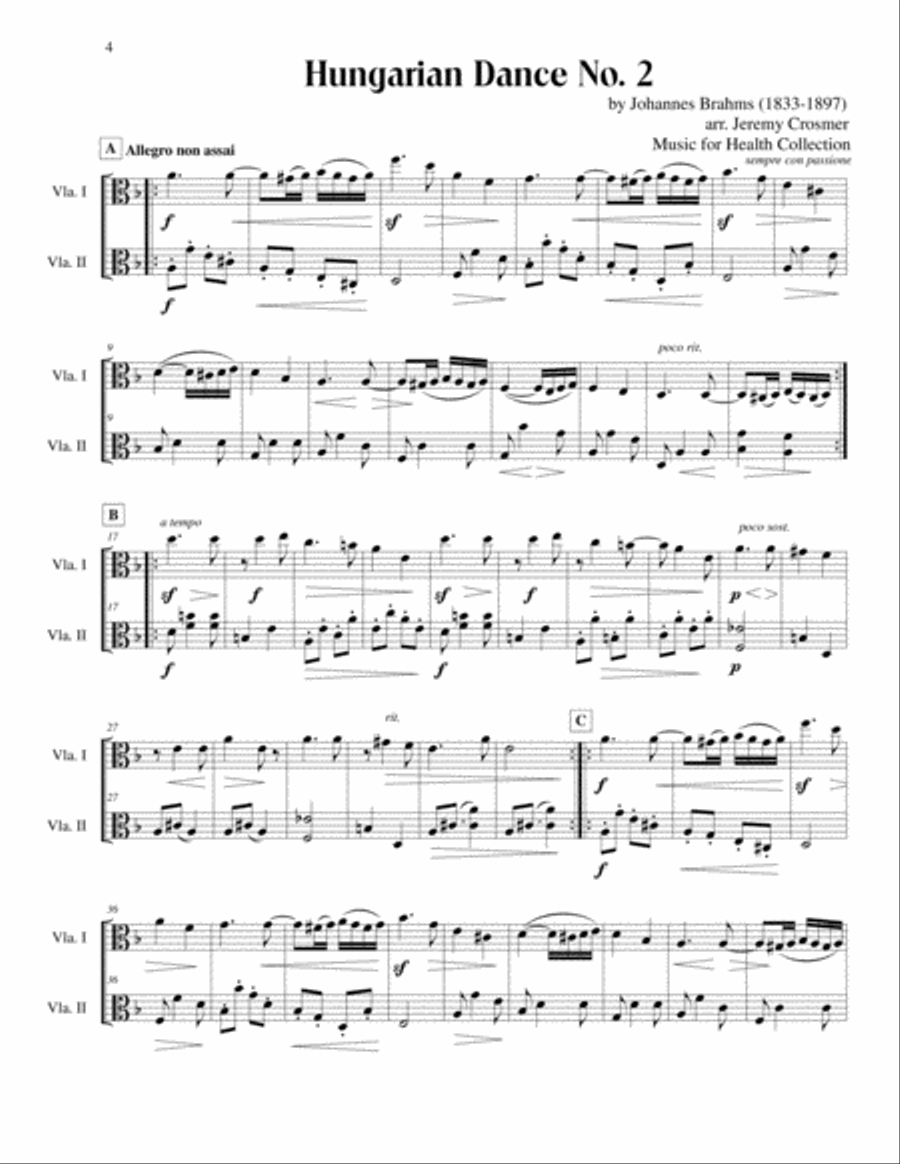 Brahms: Hungarian Dances No. 1, 2 and 5 - Music for Health Duet 2 Violas String Duet scores gallery preview page 4