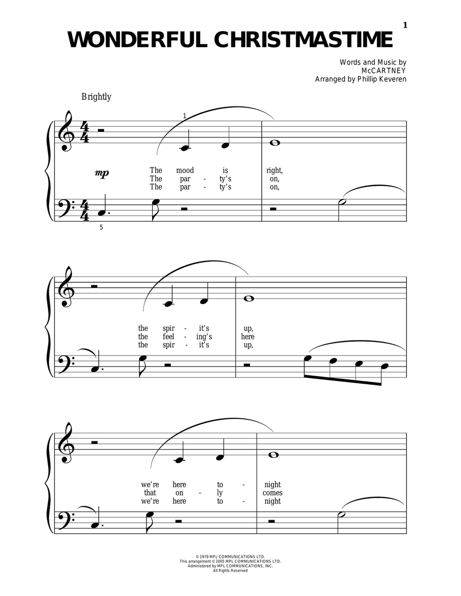 Wonderful Christmastime (arr. Phillip Keveren) Easy Piano scores gallery preview page 1