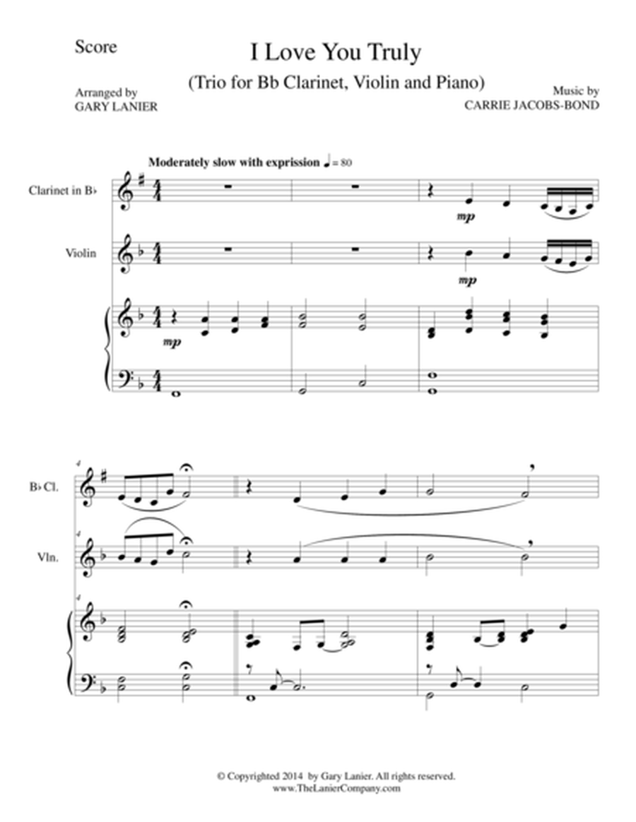 I LOVE YOU TRULY (Trio – Bb Clarinet, Violin, and Piano with Score and Parts) image number null