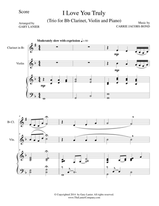 I LOVE YOU TRULY (Trio – Bb Clarinet, Violin, and Piano with Score and Parts)