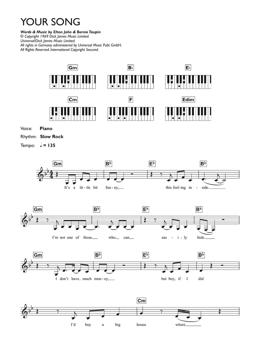 Your Song Piano Solo scores gallery preview page 1