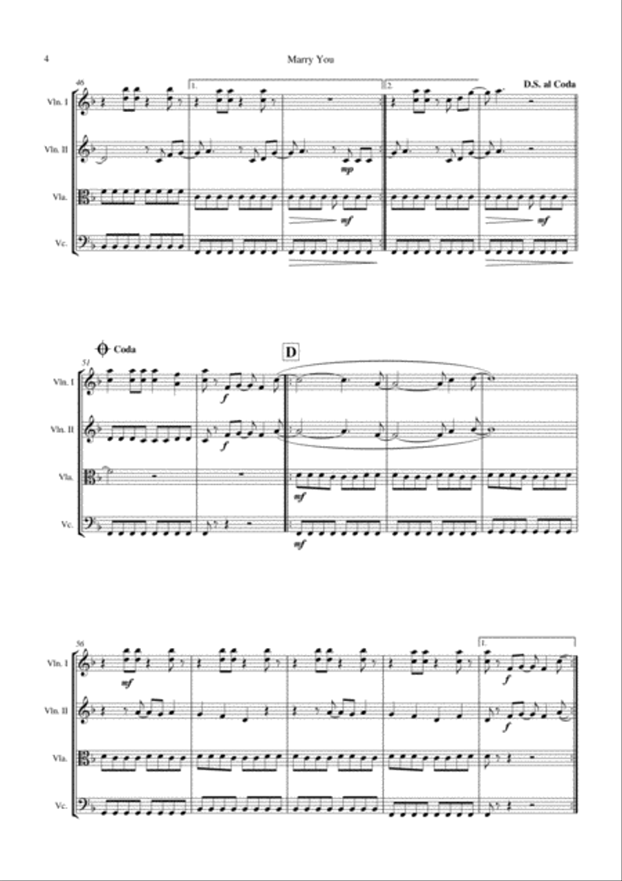 Marry You String Quartet scores gallery preview page 6