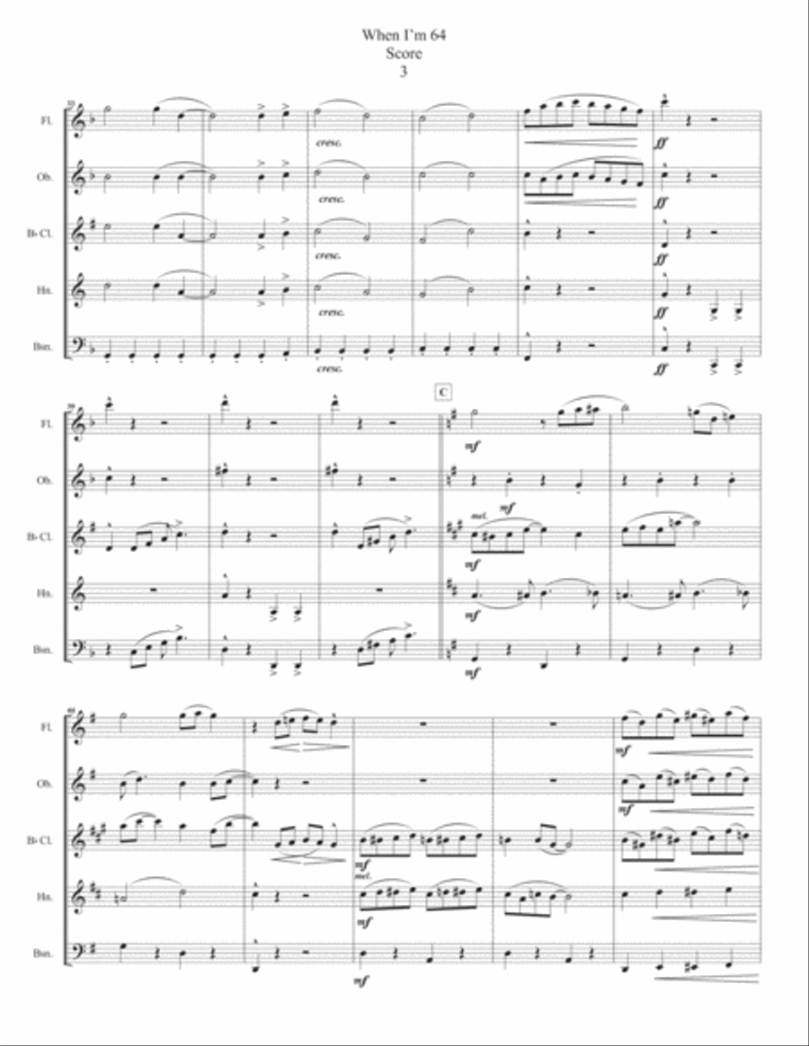 When I'm Sixty-four Woodwind Quintet scores gallery preview page 4