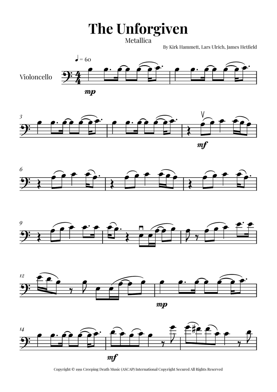 The Unforgiven Cello Solo scores gallery preview page 1