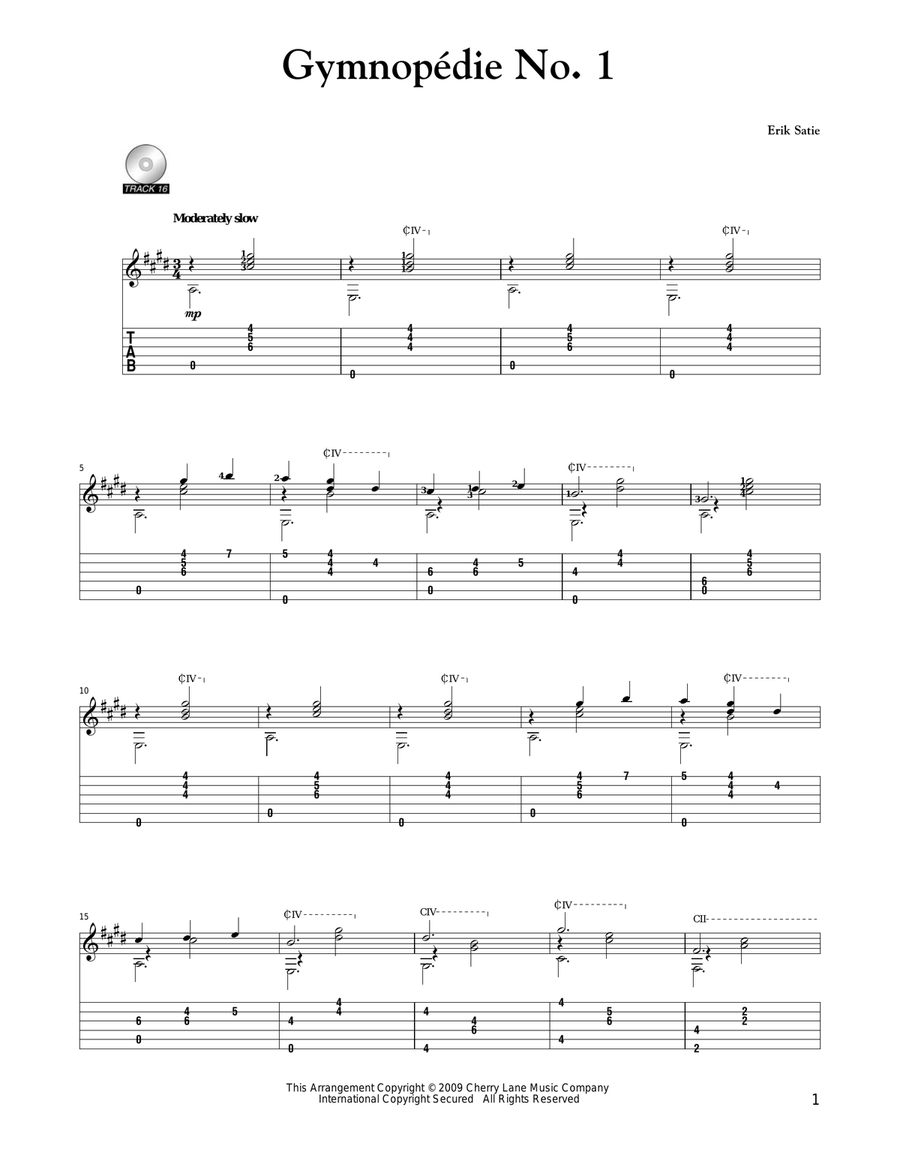 Gymnopedie No. 1 Acoustic Guitar scores gallery preview page 1
