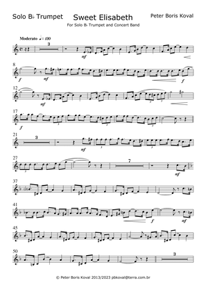 Sweet Elisabeth, arranged for Solo B flat Trumpet and Concert Band A4 Size