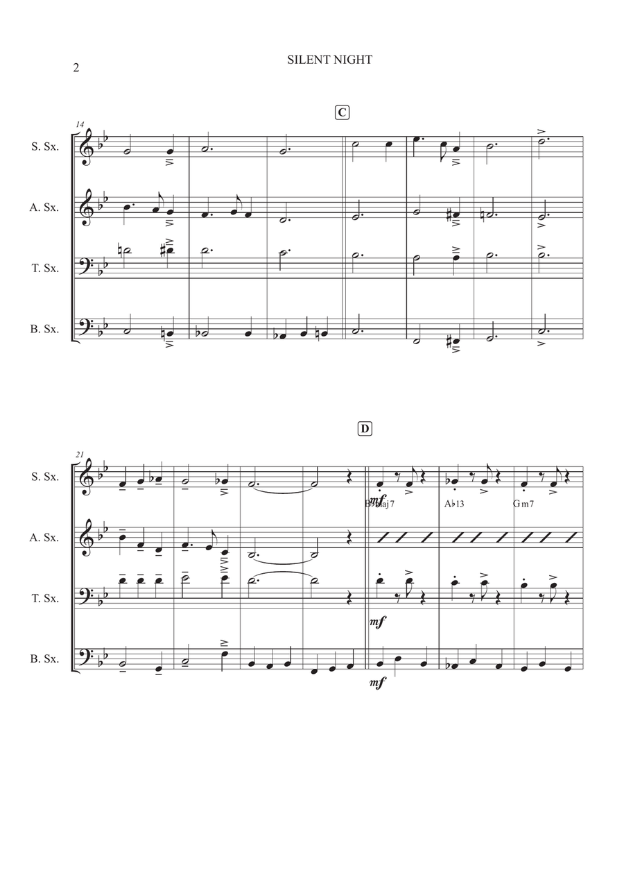 Silent Night for Sax Quartet SATB Saxophone Quartet scores gallery preview page 2