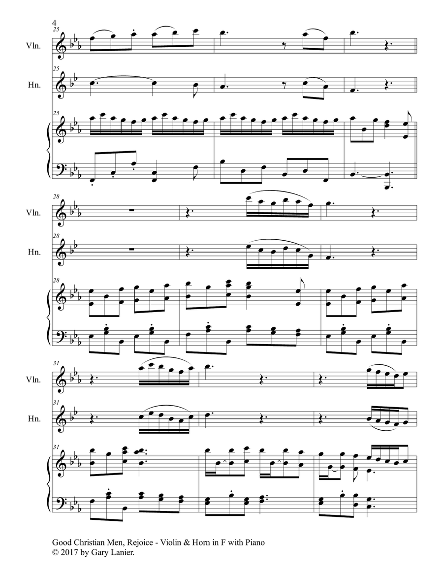 GOOD CHRISTIAN MEN, REJOICE (Violin, Horn in F with Piano & Score/Parts) Violin scores gallery preview page 5