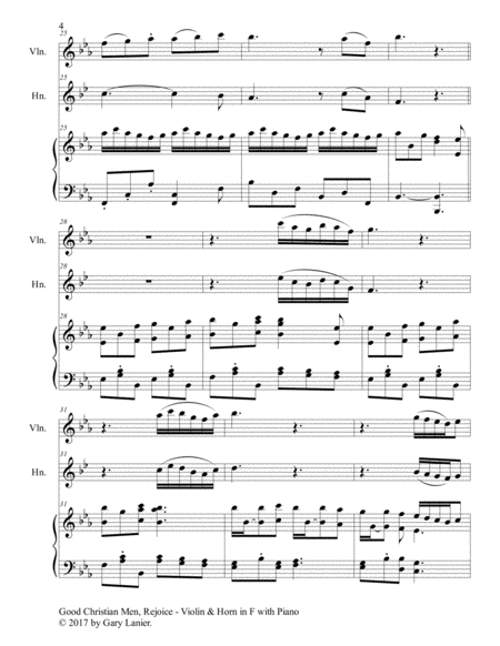 GOOD CHRISTIAN MEN, REJOICE (Violin, Horn in F with Piano & Score/Parts) image number null