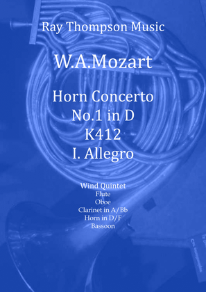Book cover for Mozart: Horn Concerto No.1 in D K412 Mvt.I Allegro - wind quintet (horn feature)
