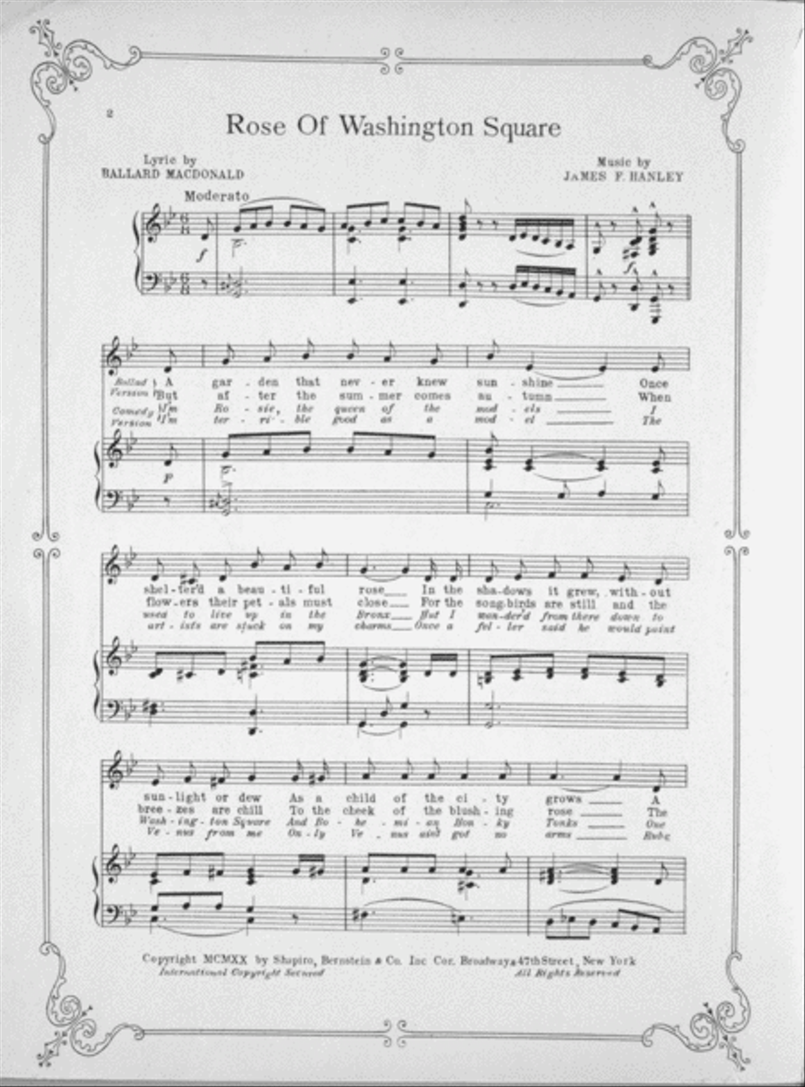 Rose of Washington Square. Song Voice scores gallery preview page 2