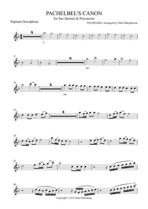Book cover for Pachelbel's Cannon - for Sax Quintet & Percussion - SOPRANO SAXOPHONE