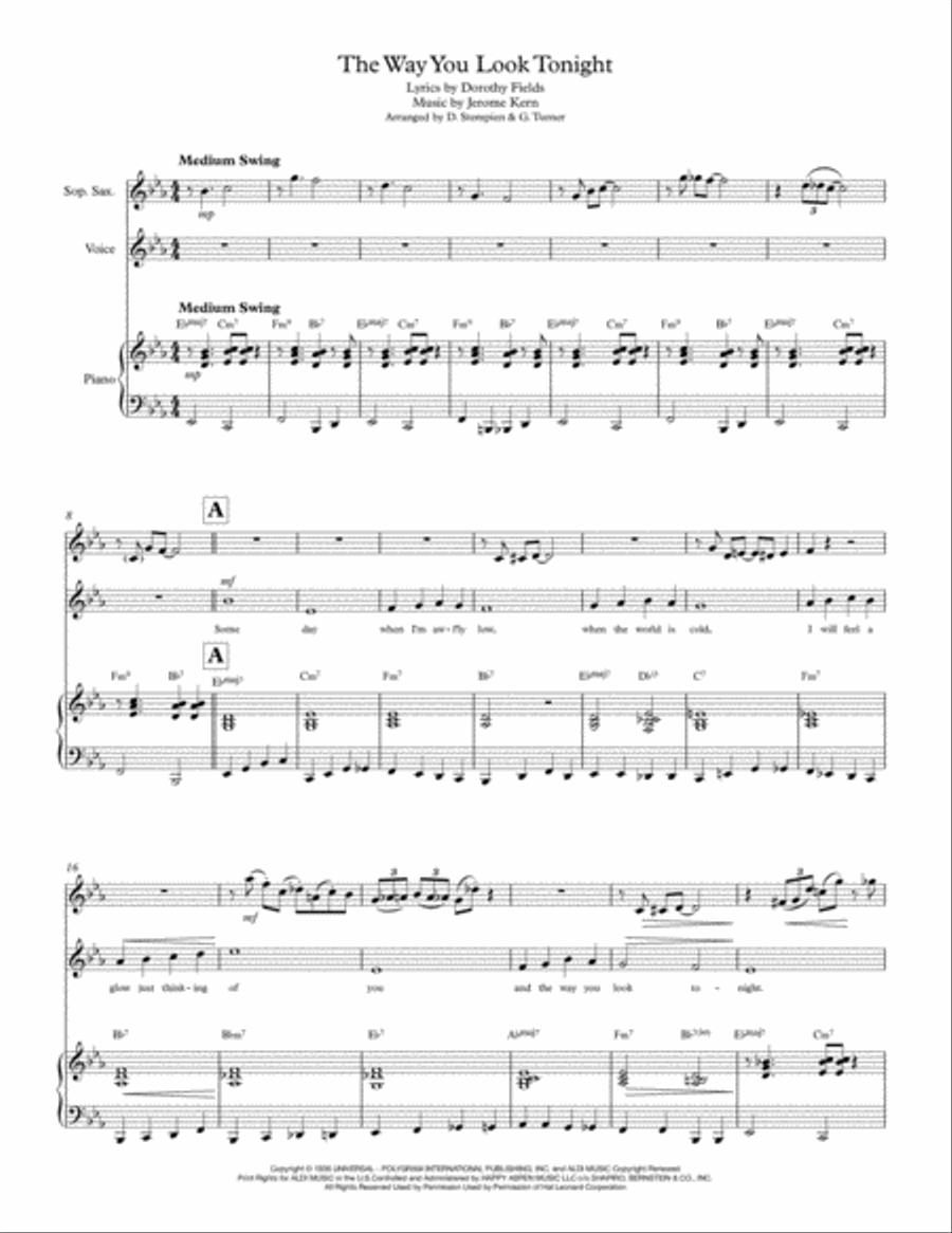 The Way You Look Tonight Soprano Saxophone scores gallery preview page 1