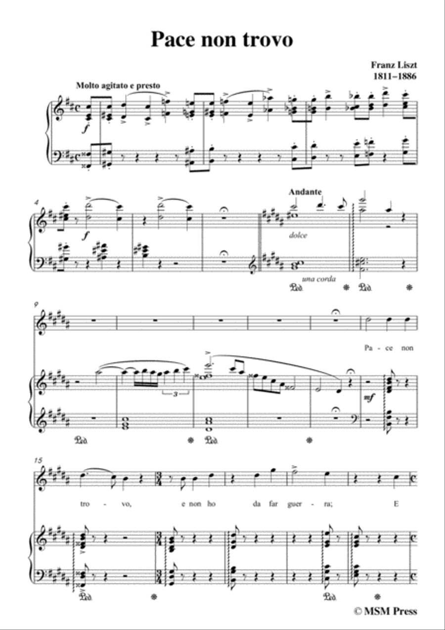 Liszt-Pace non trovo in g sharp minor,for Voice and Piano Voice Solo scores gallery preview page 3