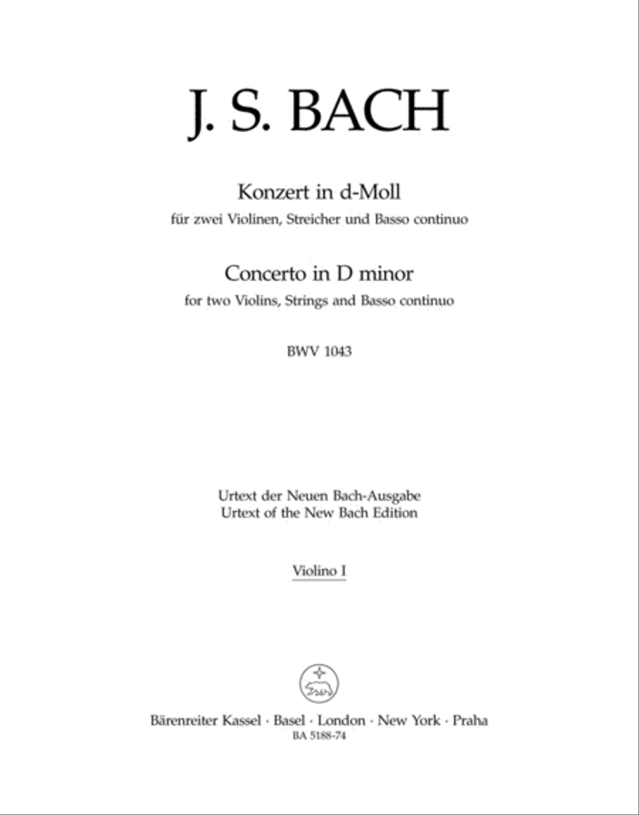 Concerto for two Violins, Strings and Basso continuo in D minor, BWV 1043 Violin scores gallery preview page 1