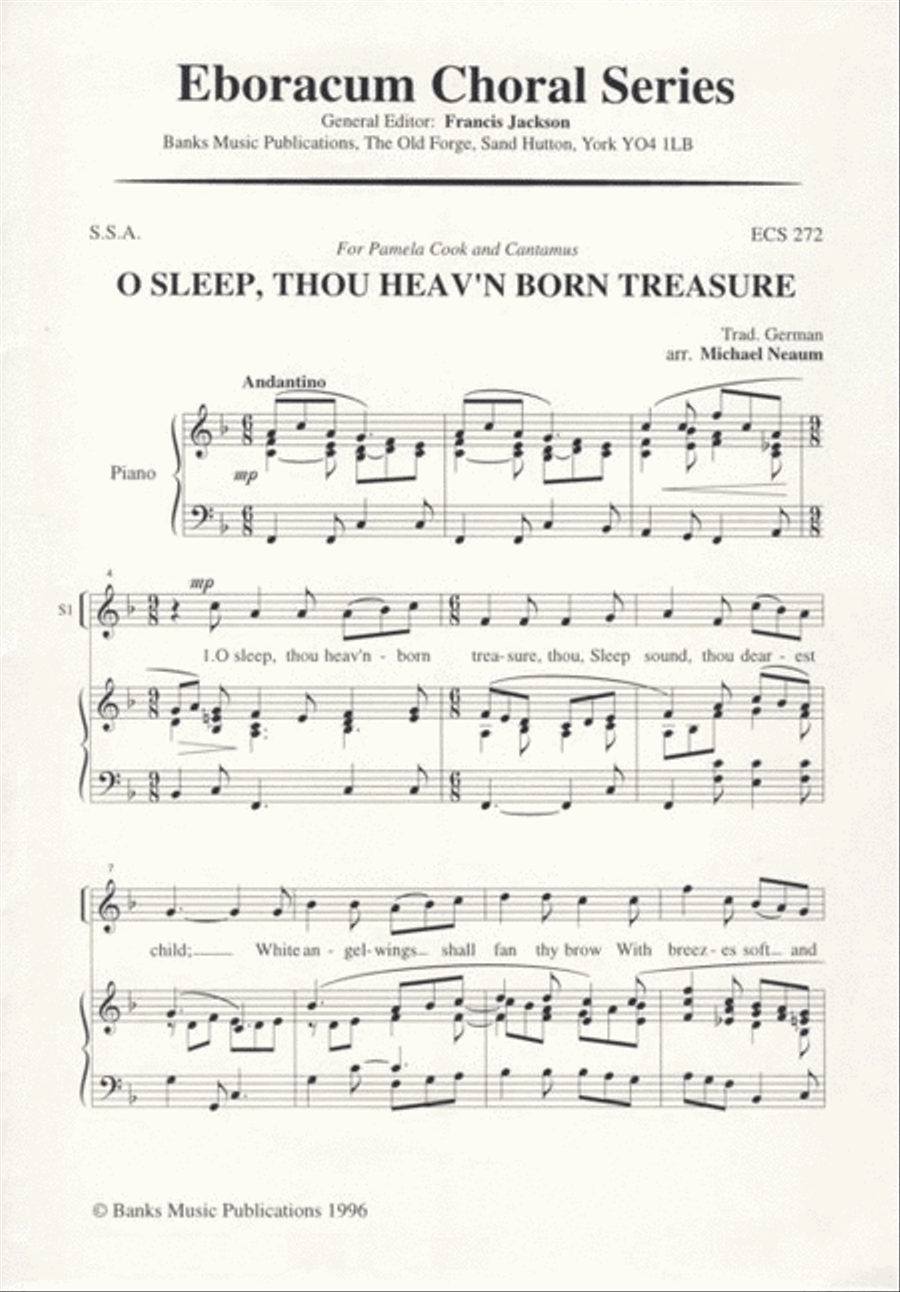 O Sleep Thou Heav'N Born Treasure SSA scores gallery preview page 1