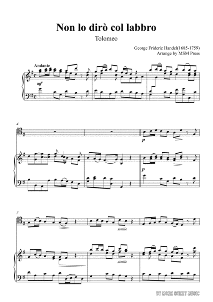 Handel-Non lo dirò col labbro,for Cello and Piano Piano scores gallery preview page 3