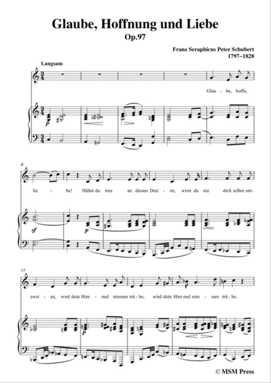 Schubert-Glaube,Hoffnung und Liebe,Op.97,in C Major,for Voice&Piano Voice scores gallery preview page 3