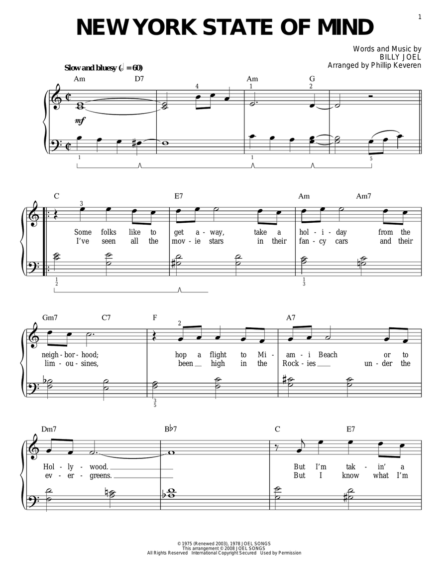 New York State Of Mind (arr. Phillip Keveren) Easy Piano scores gallery preview page 1