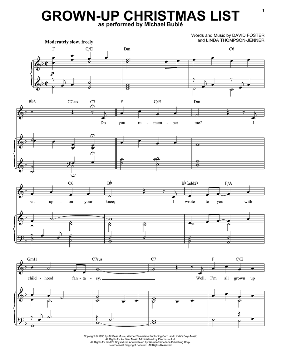Grown-Up Christmas List Piano, Vocal scores gallery preview page 1