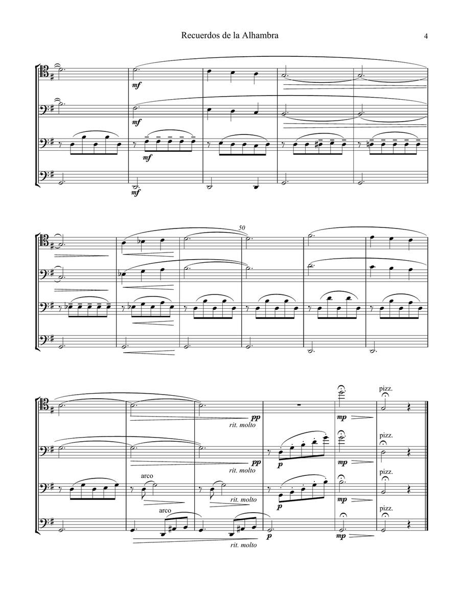 Recuerdos de la Alhambra for cello quartet String Quartet scores gallery preview page 5