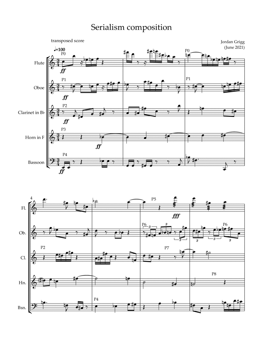 Serialism composition Woodwind Quintet scores gallery preview page 1