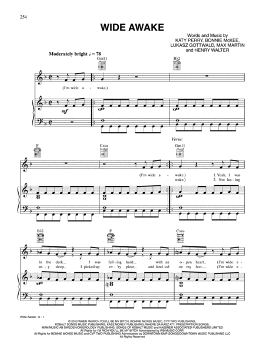 Wide Awake Piano, Vocal, Guitar scores gallery preview page 1
