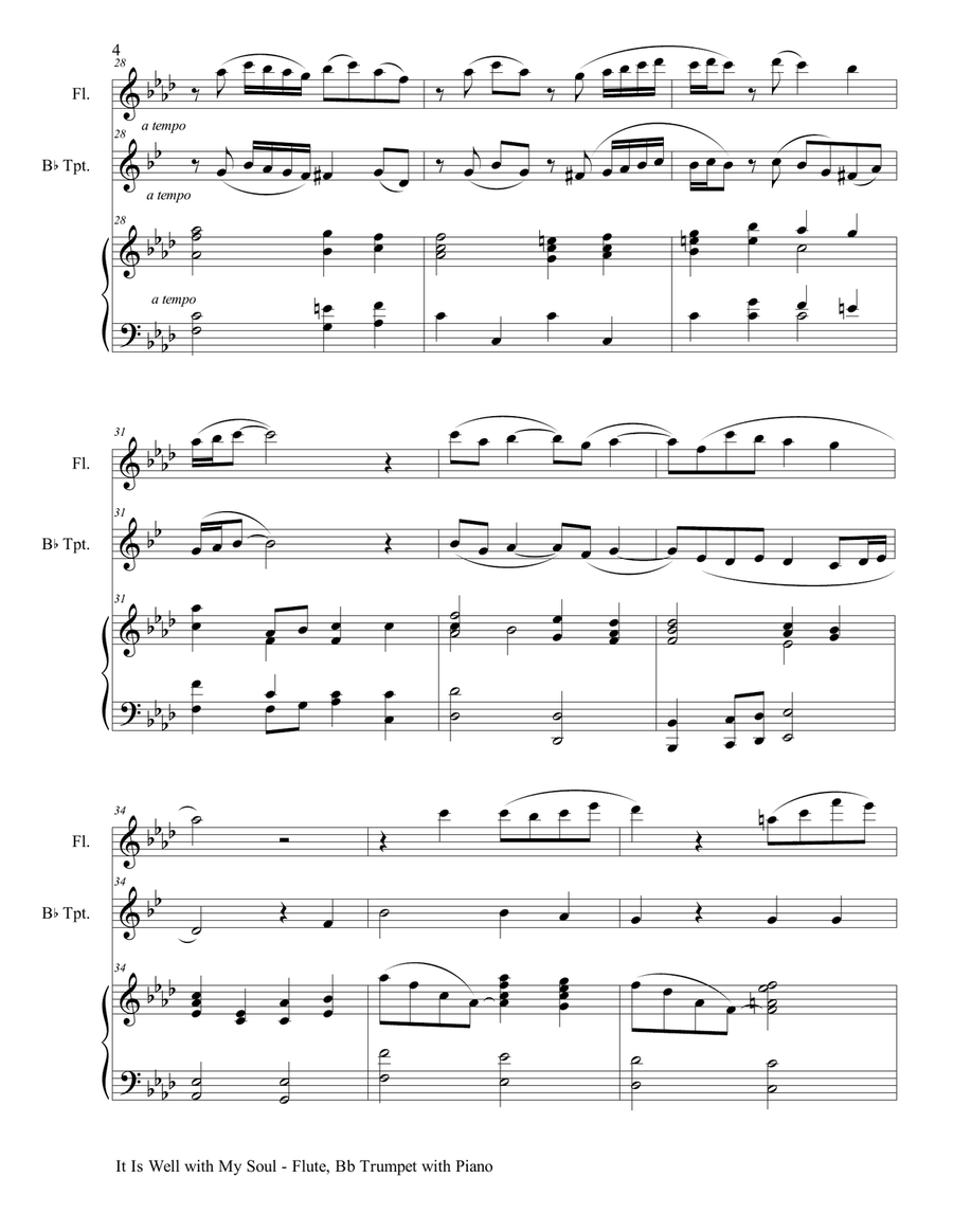 IT IS WELL WITH MY SOUL (Trio - Flute & Bb Trumpet with Piano - Instrumental Parts Included) Flute scores gallery preview page 5