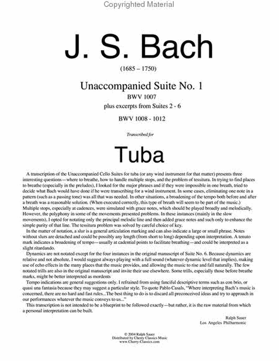 Unaccompanied Suites Tuba booklet