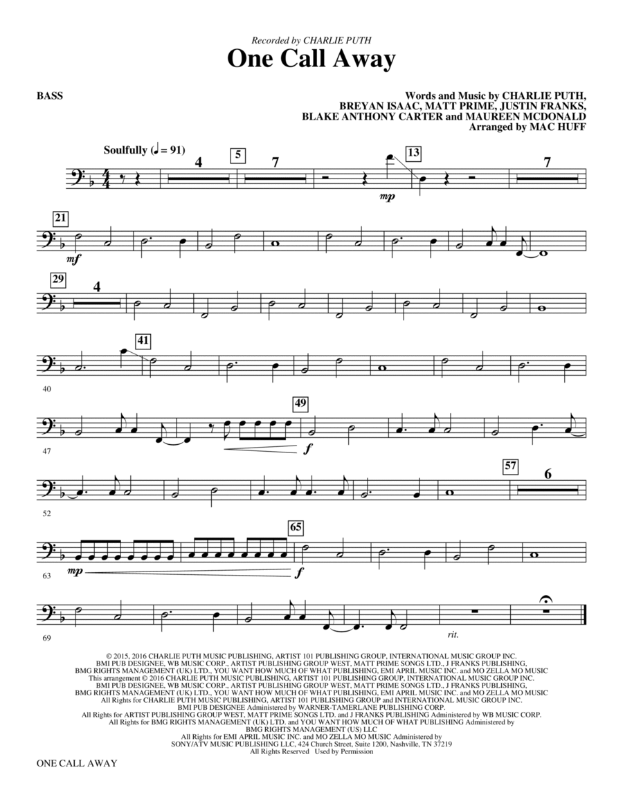 One Call Away - Bass Choir scores gallery preview page 1